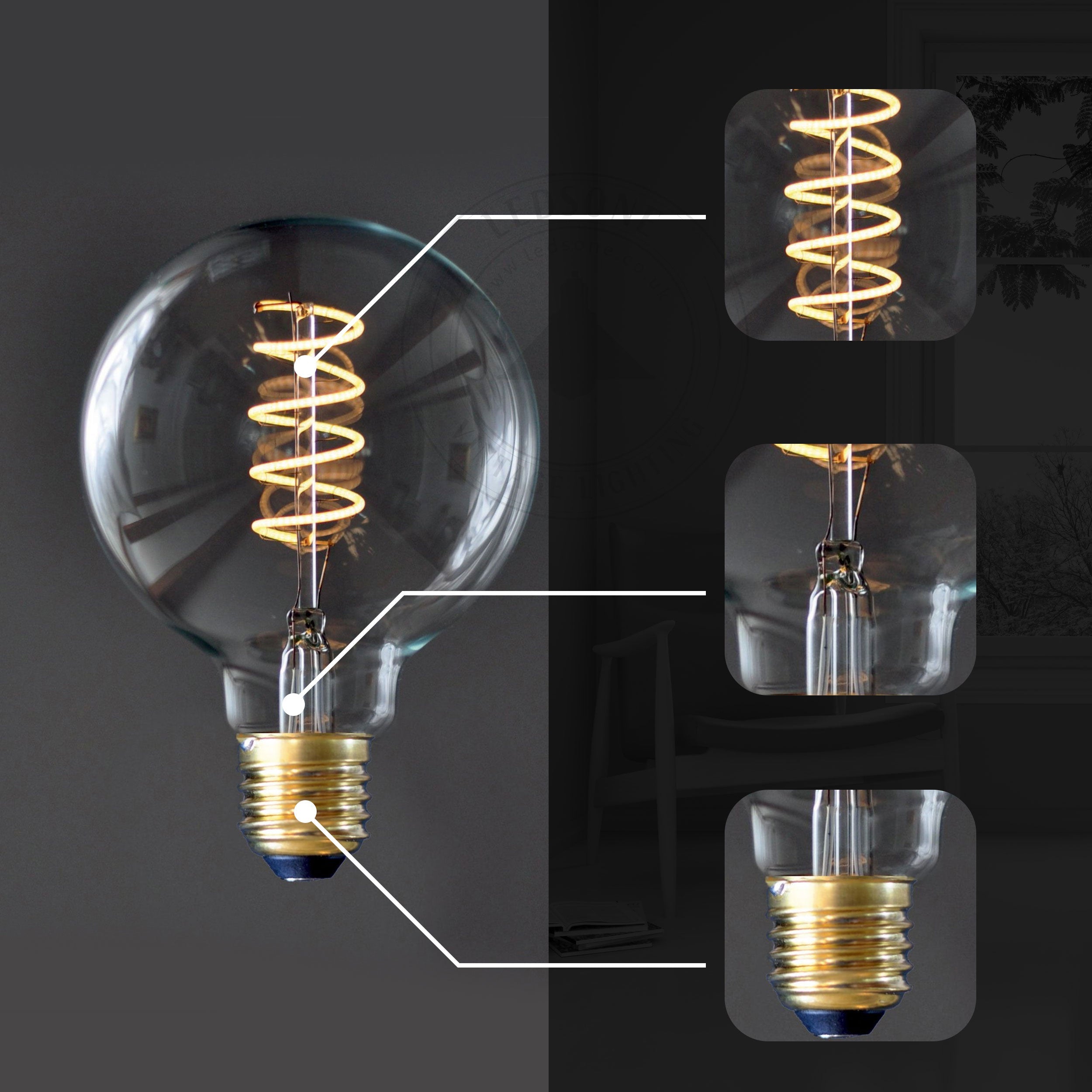 Vintage Edison Spiral LED G95 Bulb E27, 4W Warm White Decorative Filament Light