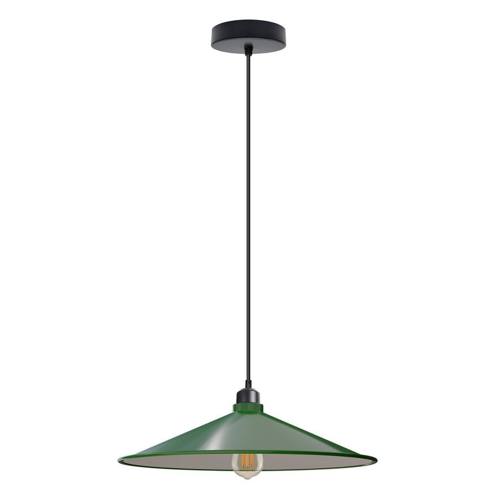 Retro Flat Cone Metal Pendant Light Fixture, Adjustable Cable, E27 Socket
