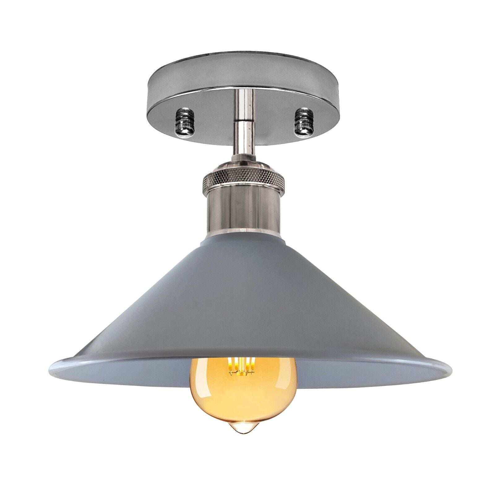 Industrial Cone Flush Mount Ceiling Light, Vintage Retro Metal Fixture for Living Room