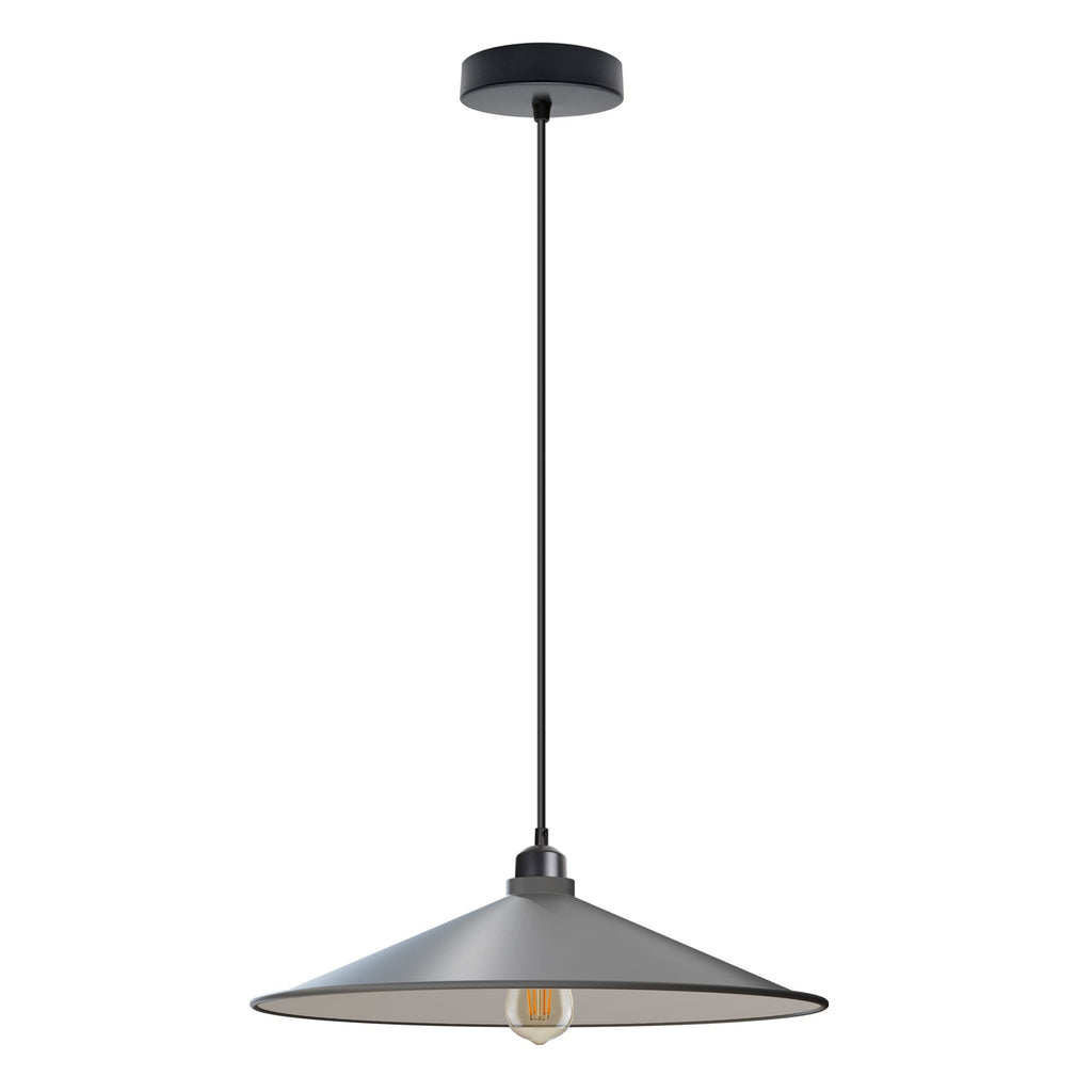 Retro Flat Cone Metal Pendant Light Fixture, Adjustable Cable, E27 Socket
