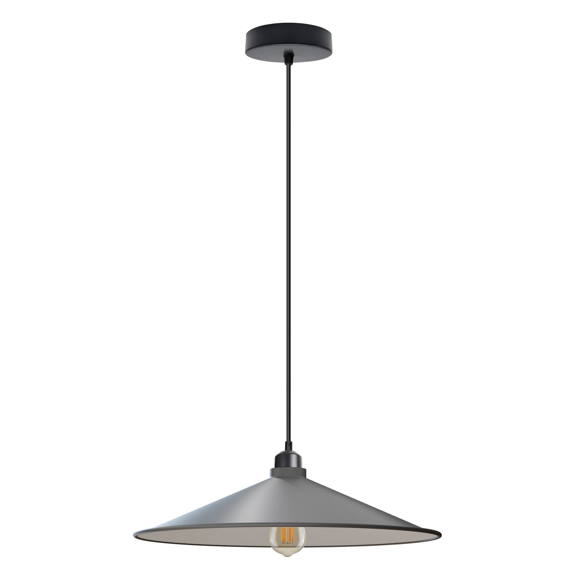 Retro Flat Cone Metal Pendant Light Fixture, Adjustable Cable, E27 Socket
