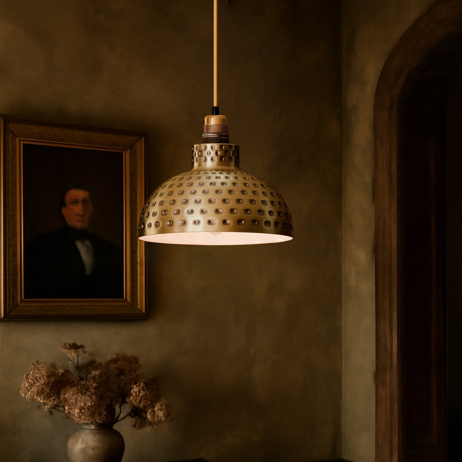 Retro Hammered Metal Shade E27 Ceiling Pendant Light~6132