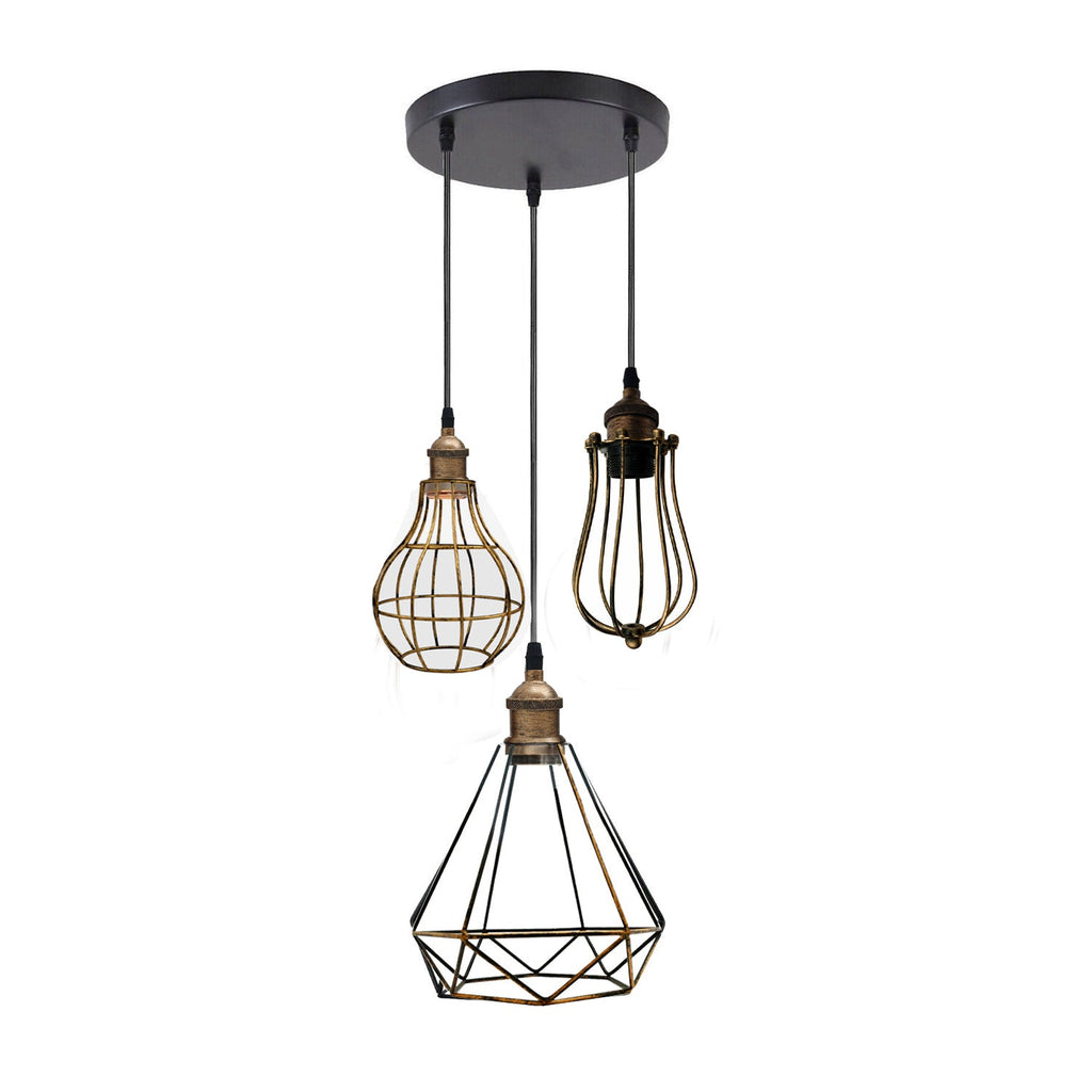 Chic Industrial 3-Light Cage Pendant Chandelier for Kitchen Island Dining