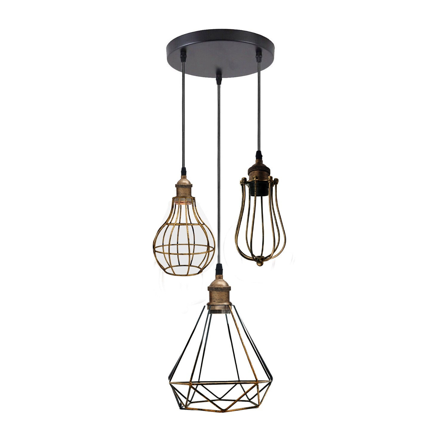 Chic Industrial 3-Light Cage Pendant Chandelier for Kitchen Island Dining