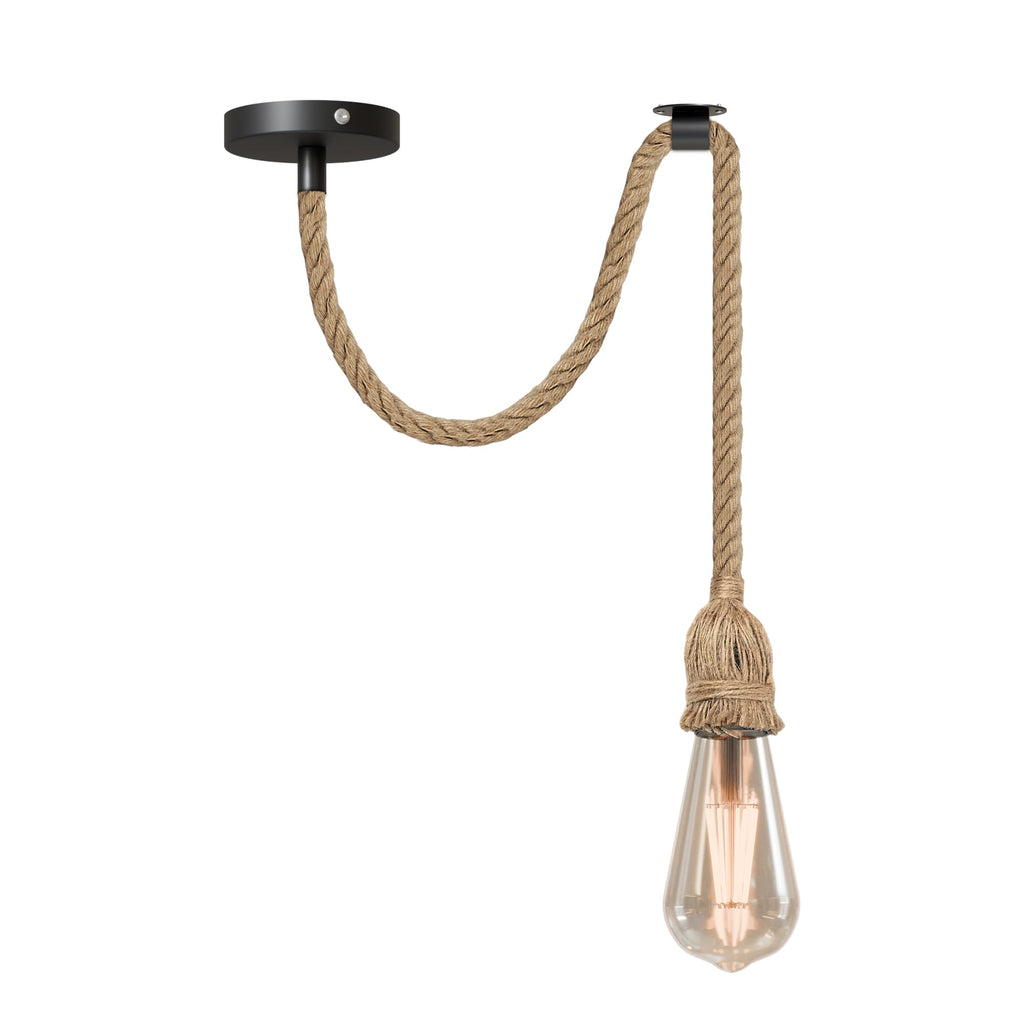 Retro Industrial Hemp Rope Pendant Light Fixture E27 Base Ceiling Hanging Decor