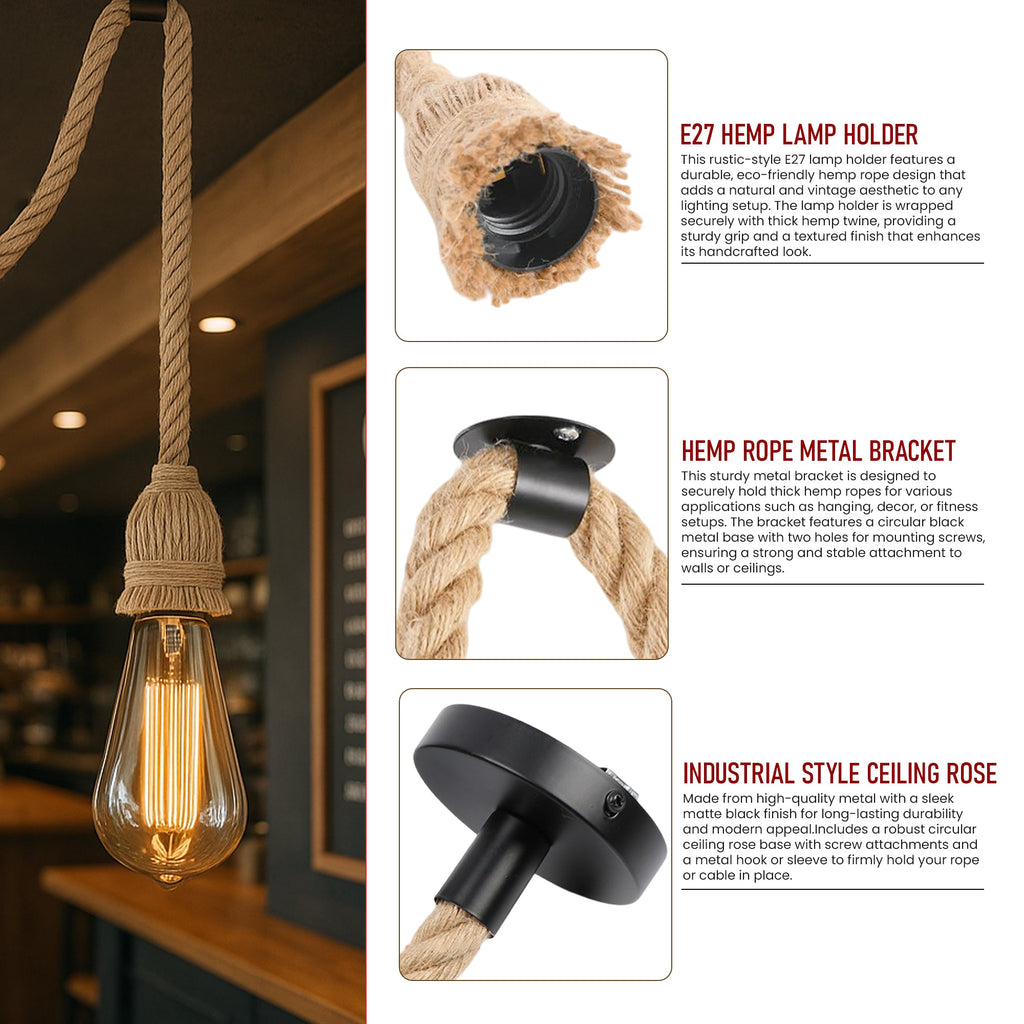 Retro Hemp Pendant Light  E27 Ceiling Hanging Pendant Light~6130