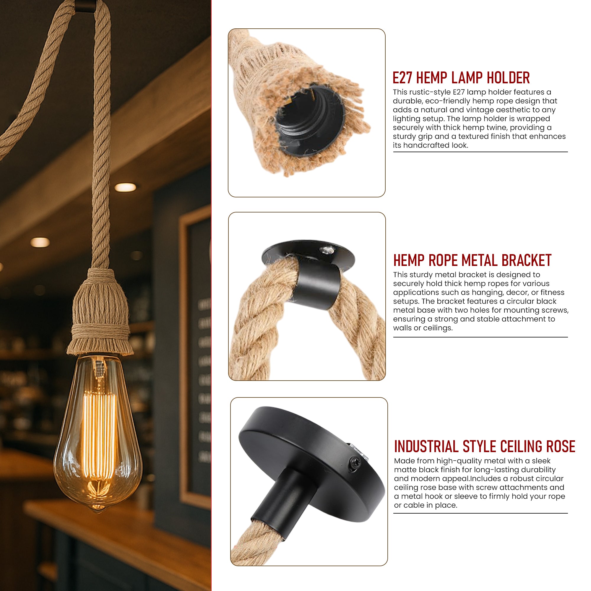 Retro Hemp Pendant Light  E27 Ceiling Hanging Pendant Light~6130