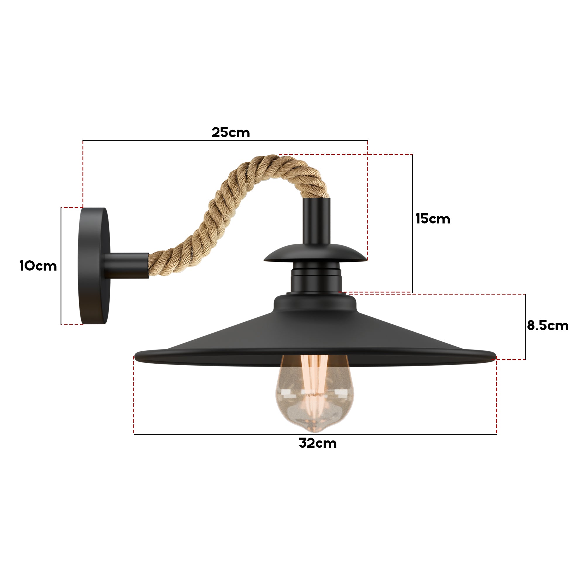 Vintage Hemp Rope Wall Sconce Industrial Metal Flat Shade Light