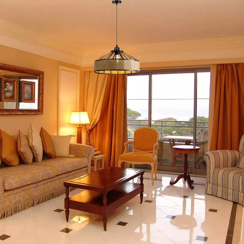 Rattan-Style Boho Hemp Lampshades ~5941