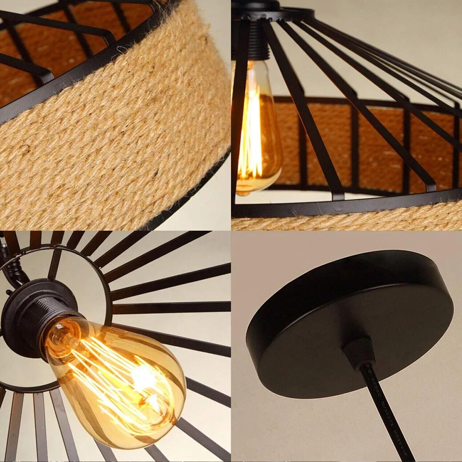 Industrial Retro Hemp Rope and Iron Cage Pendant Ceiling Light