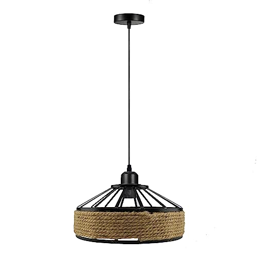 Industrial Retro Hemp Rope and Iron Cage Pendant Ceiling Light