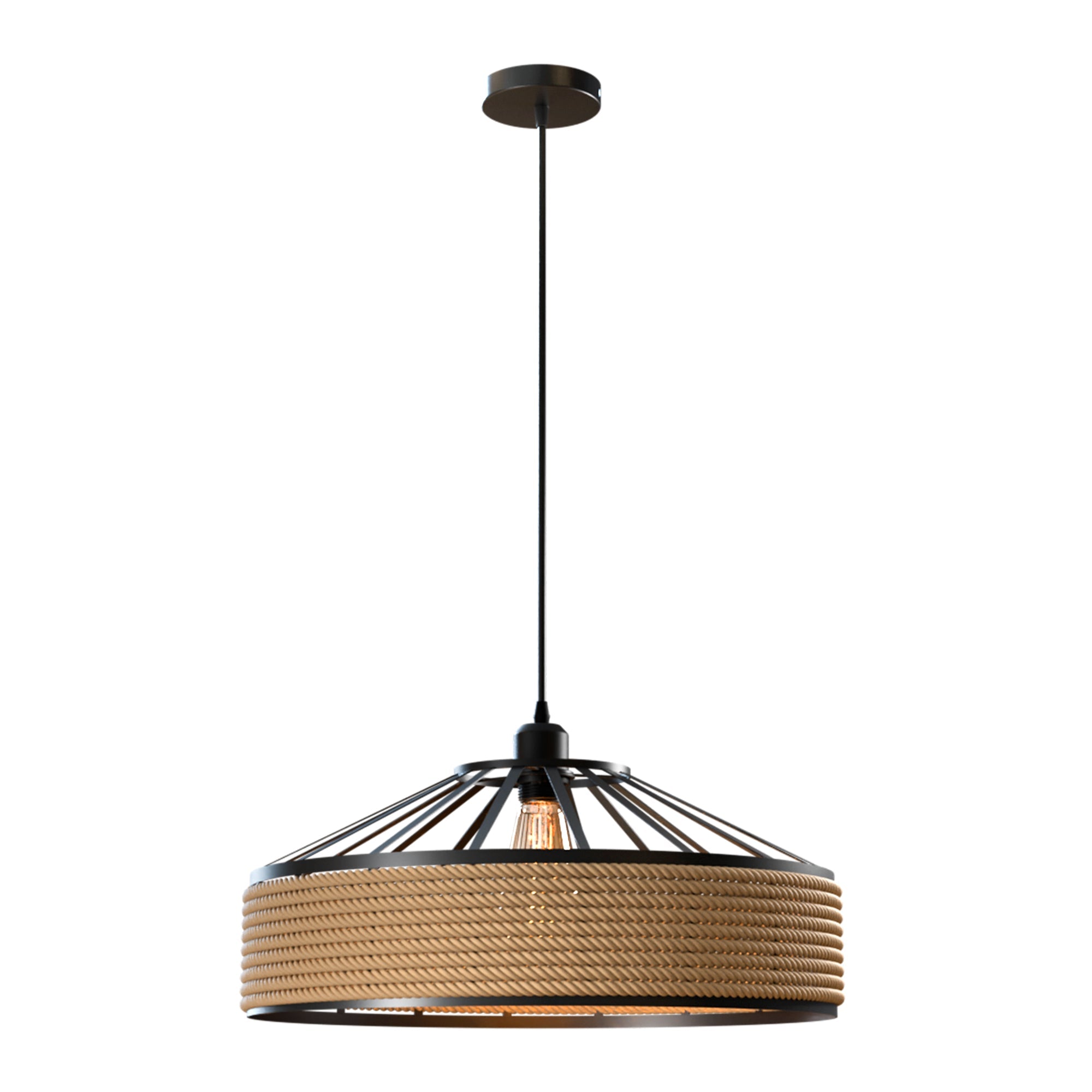 Industrial Retro Hemp Rope and Iron Cage Pendant Ceiling Light
