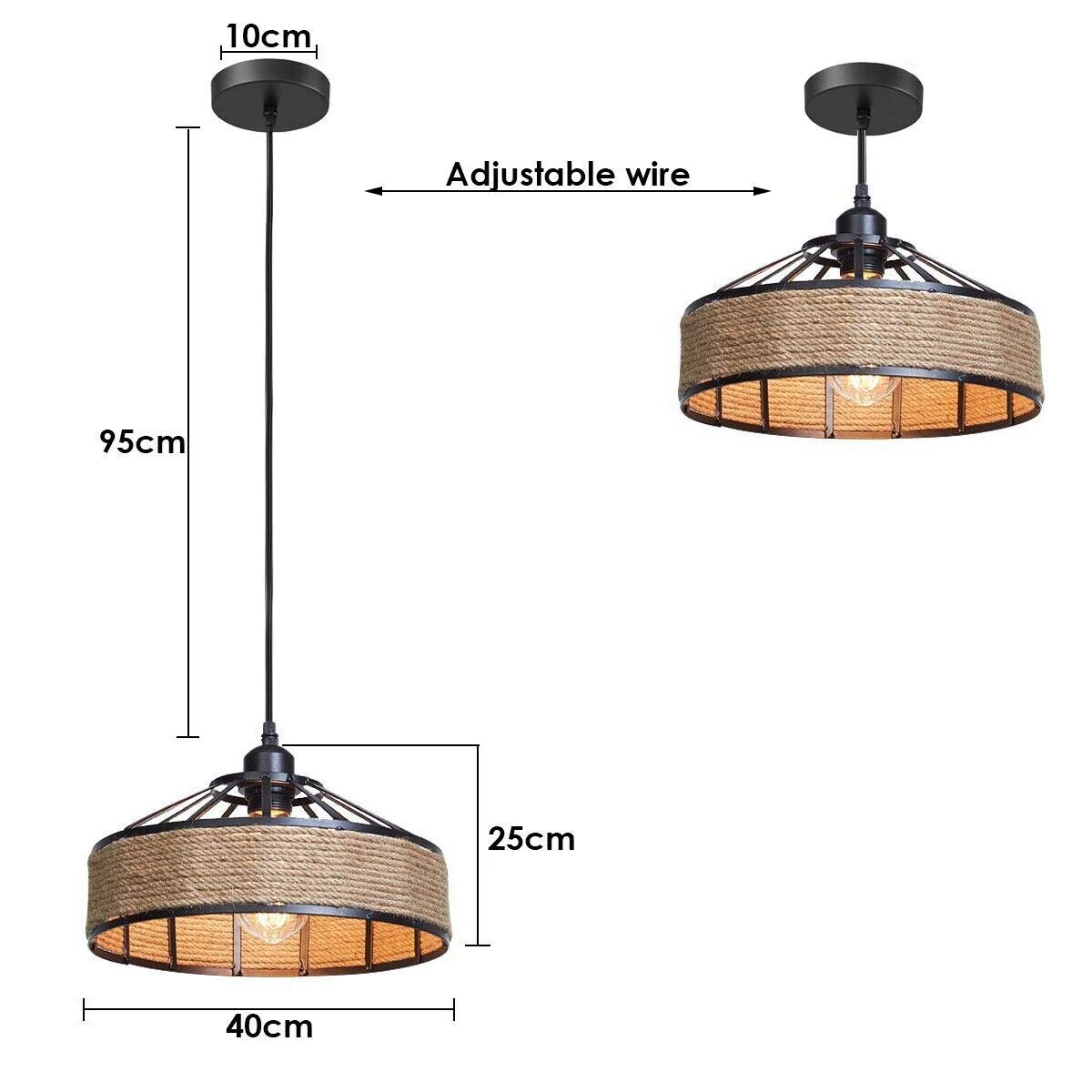 Industrial Retro Hemp Rope and Iron Cage Pendant Ceiling Light