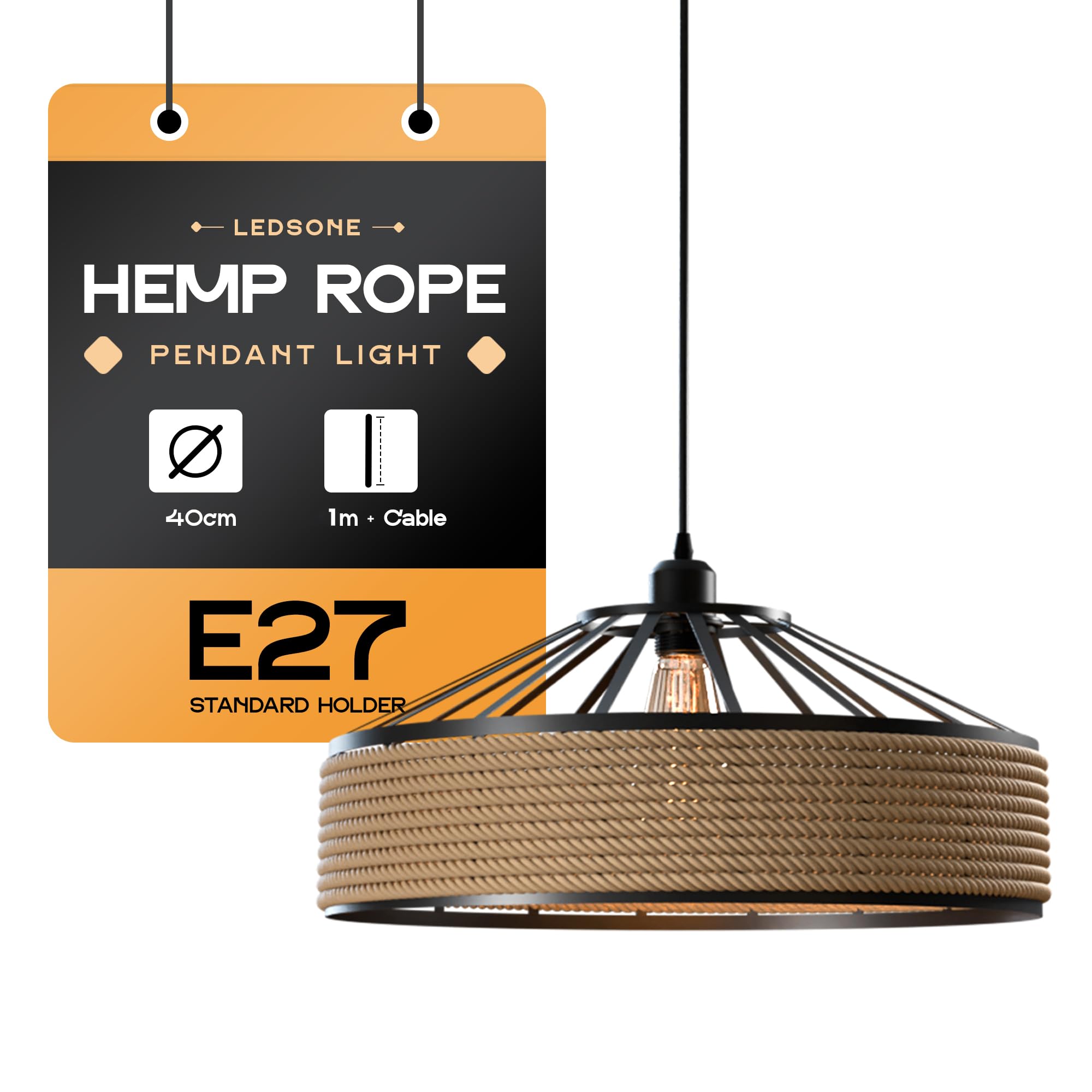 Industrial Retro Hemp Rope and Iron Cage Pendant Ceiling Light