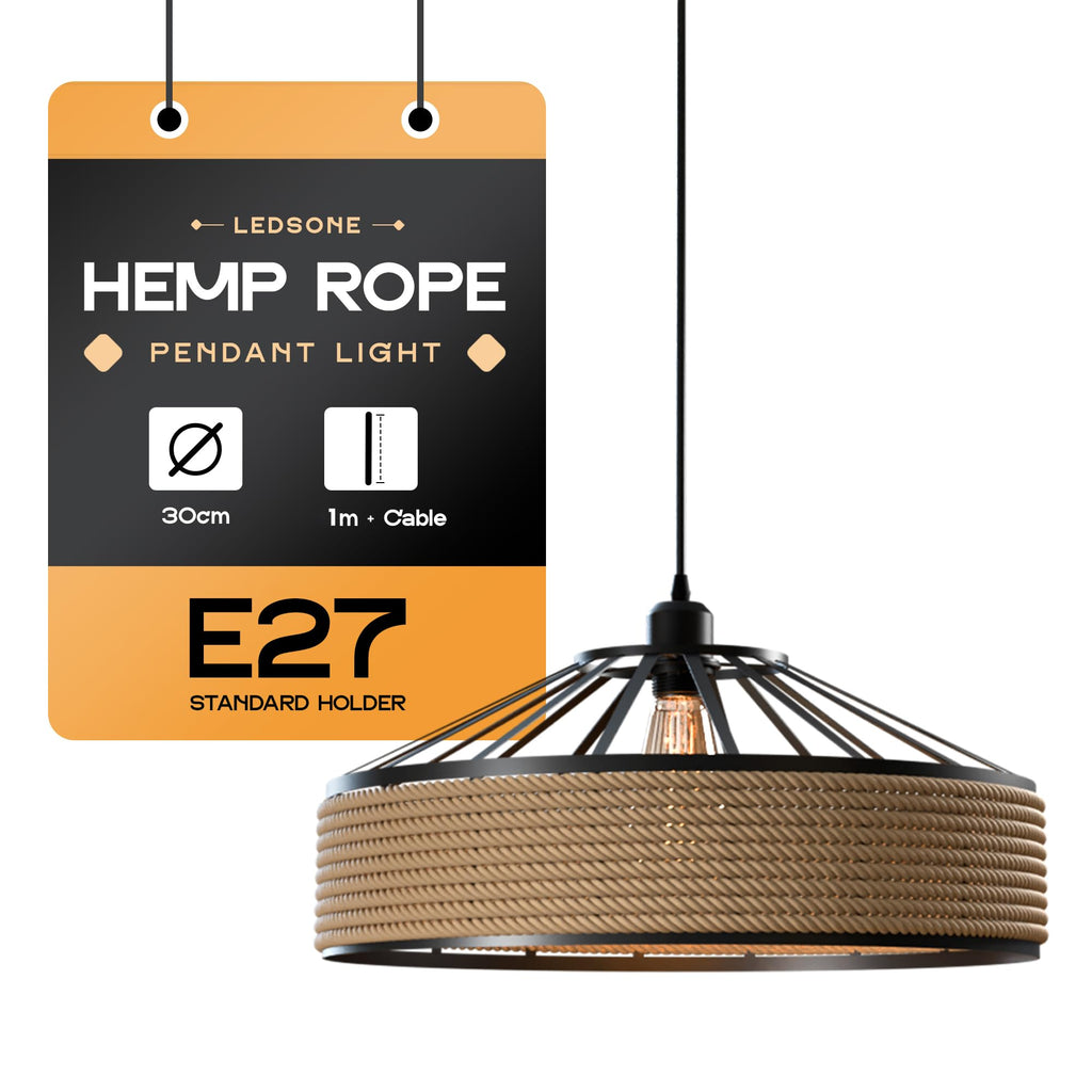 Industrial Retro Hemp Rope and Iron Cage Pendant Ceiling Light