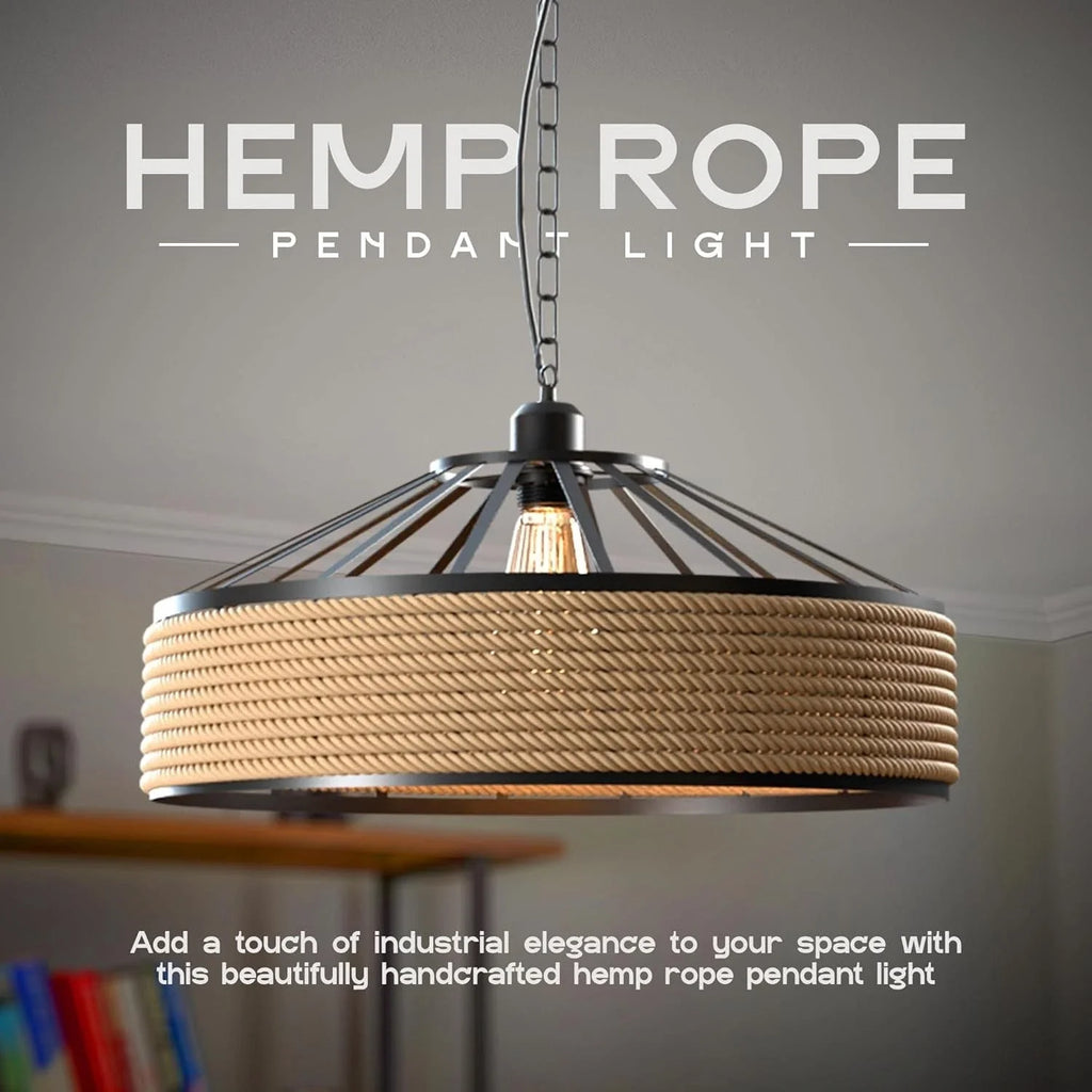 Industrial Retro Hemp Rope and Iron Cage Pendant Ceiling Light
