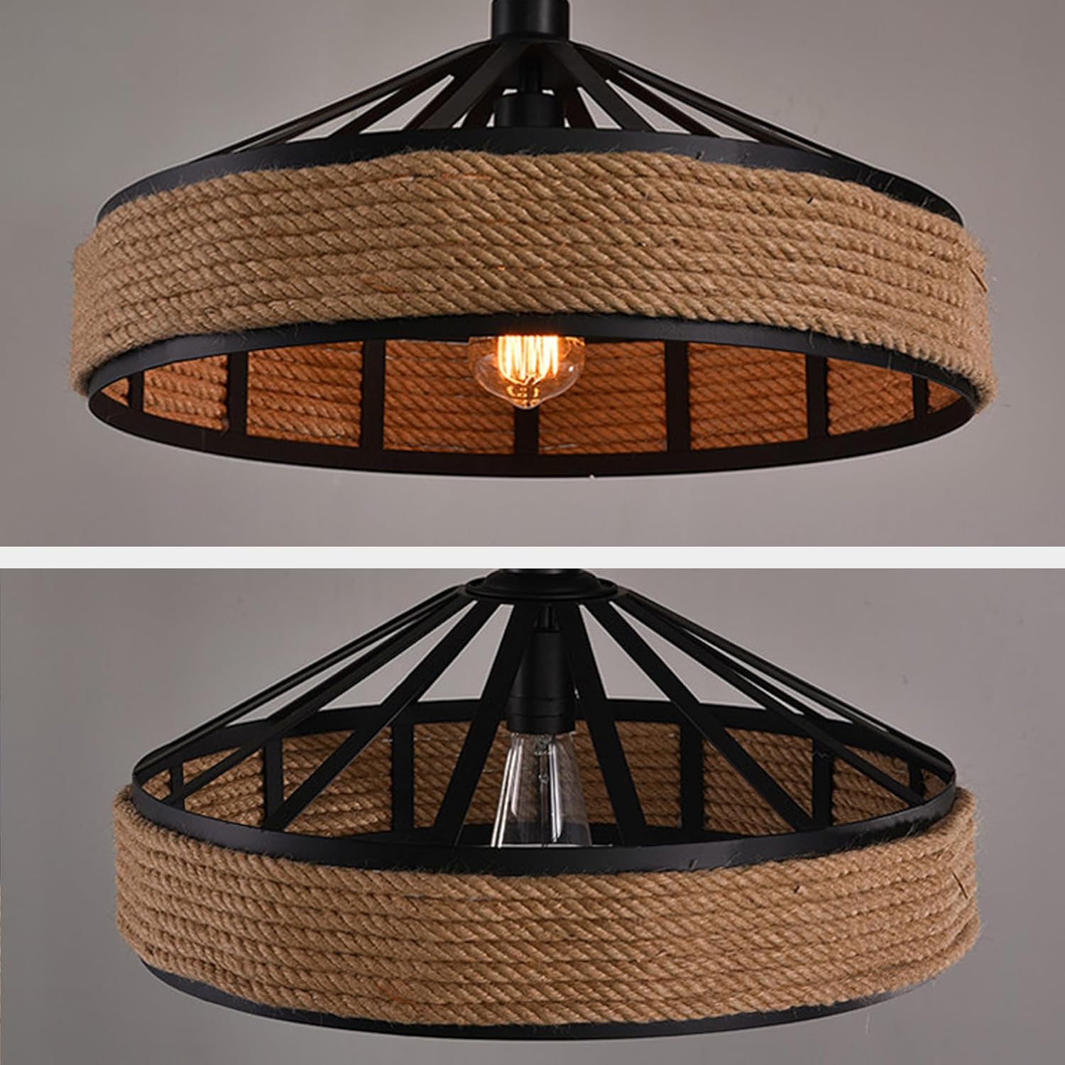 Industrial Retro Hemp Rope and Iron Cage Pendant Ceiling Light