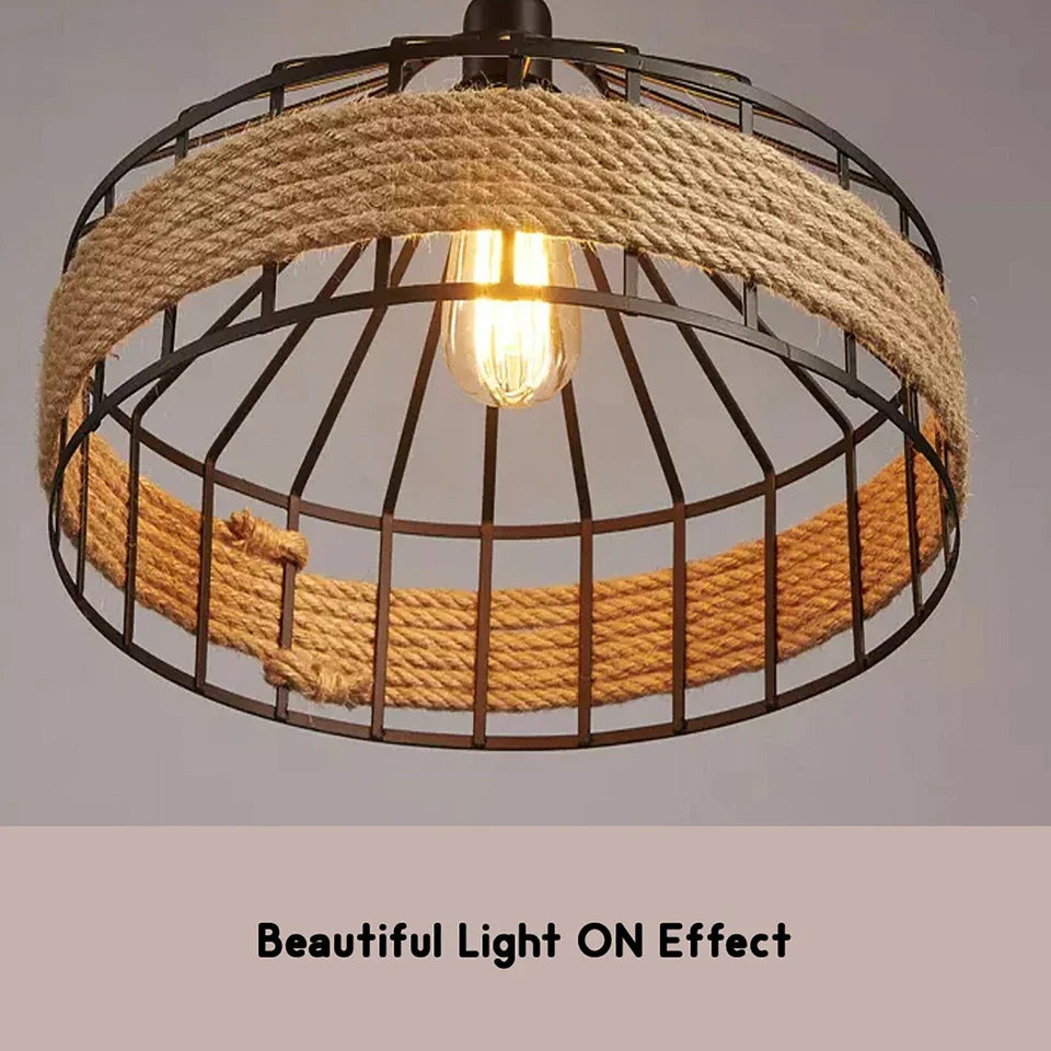 Industrial Retro Hemp Rope and Iron Cage Pendant Ceiling Light