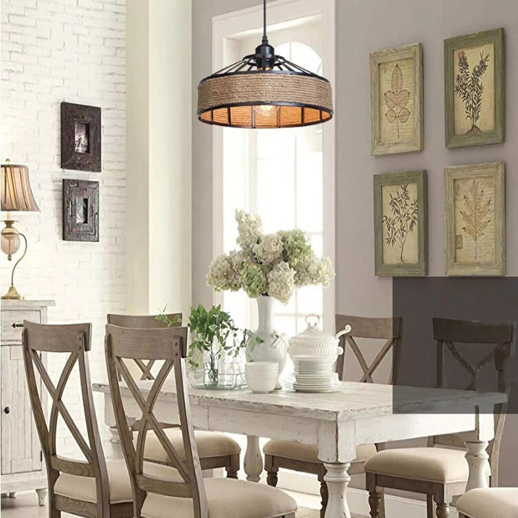 Industrial Retro Hemp Rope and Iron Cage Pendant Ceiling Light