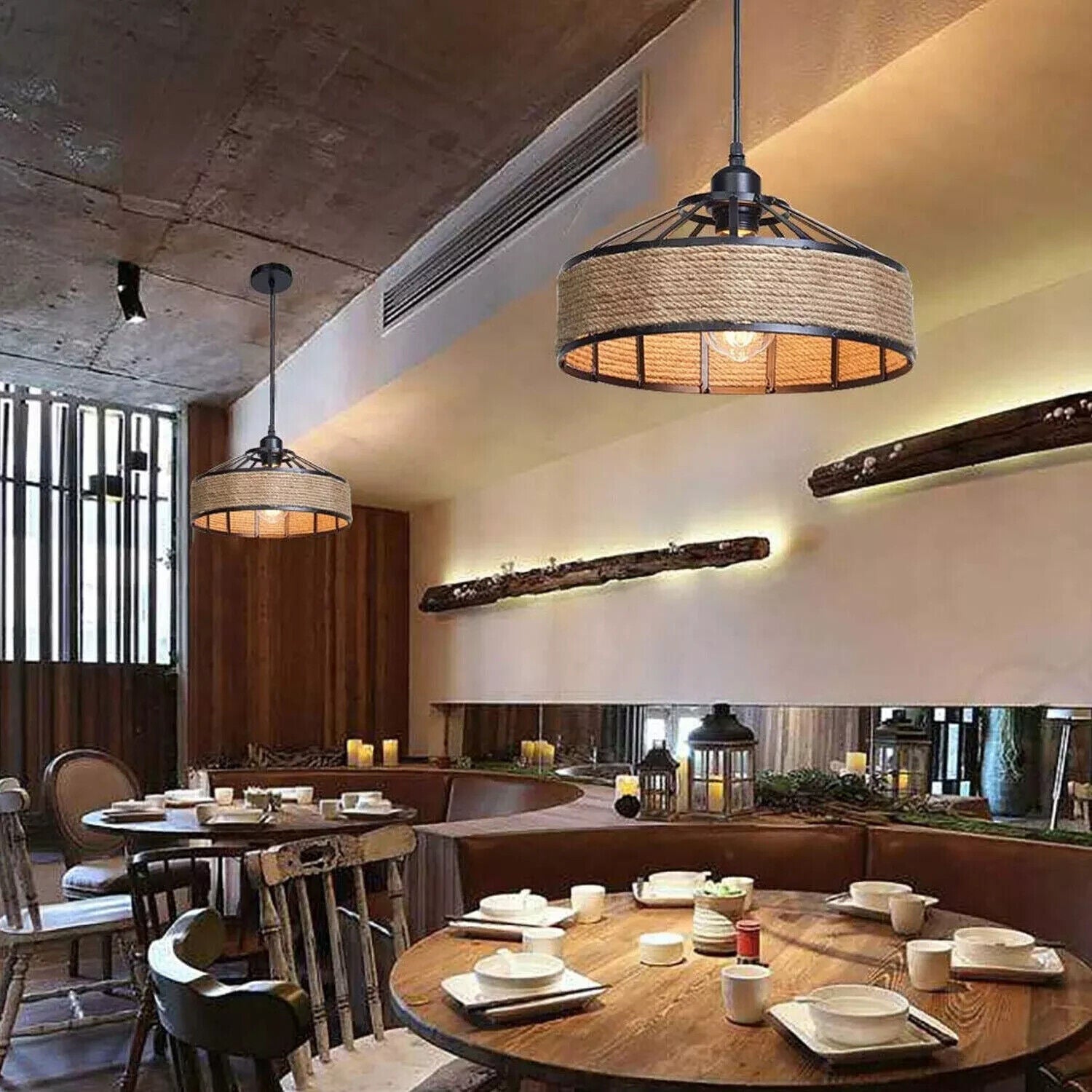 Industrial Retro Hemp Rope and Iron Cage Pendant Ceiling Light