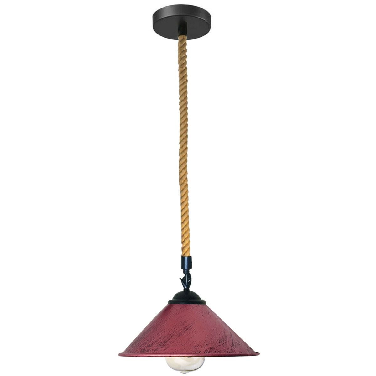 Industrial Metal Pendant Light with Vintage Hemp Rope Suspension