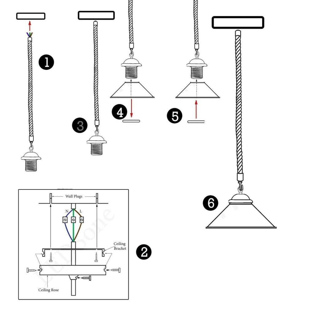 Modern Hemp Rope Metal Pendant Light, Industrial Rustic Ceiling Lamp Fixture