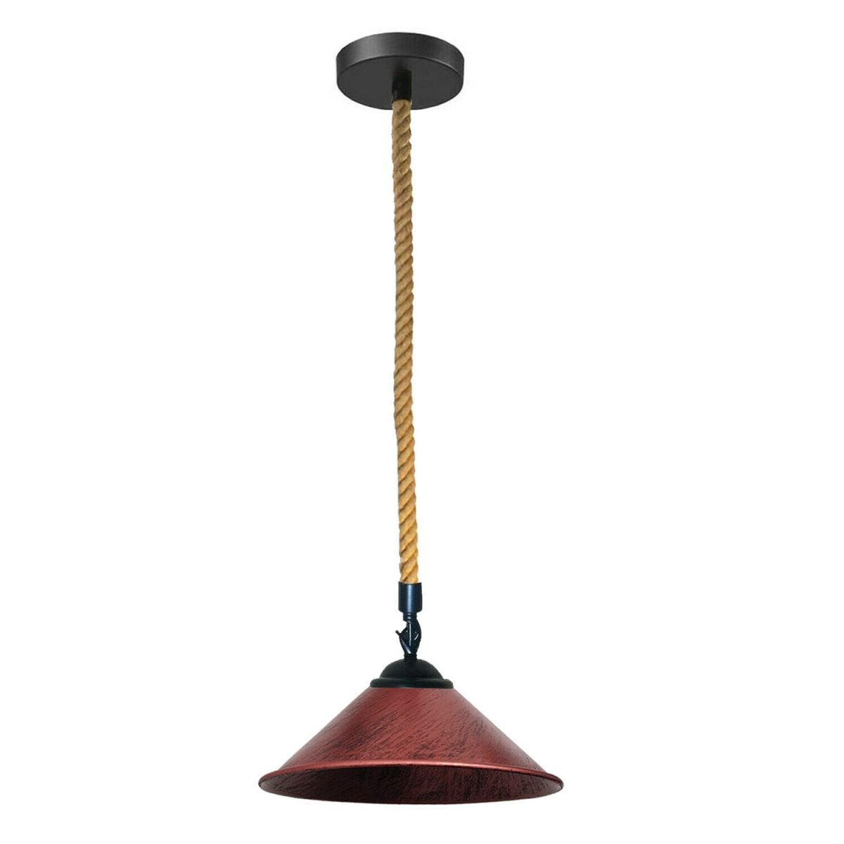 Industrial Metal Pendant Light with Vintage Hemp Rope Suspension