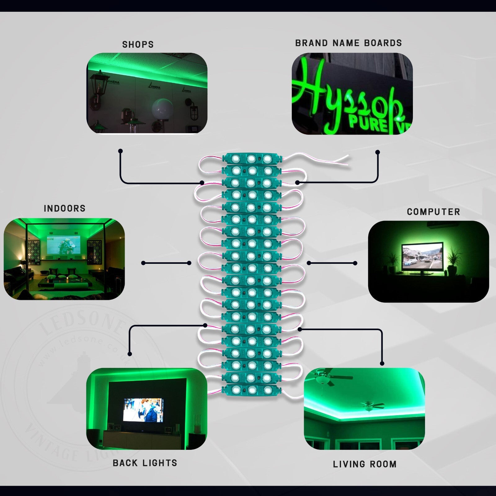 Super Bright Green 12V Waterproof IP67 LED Module Strip Lights