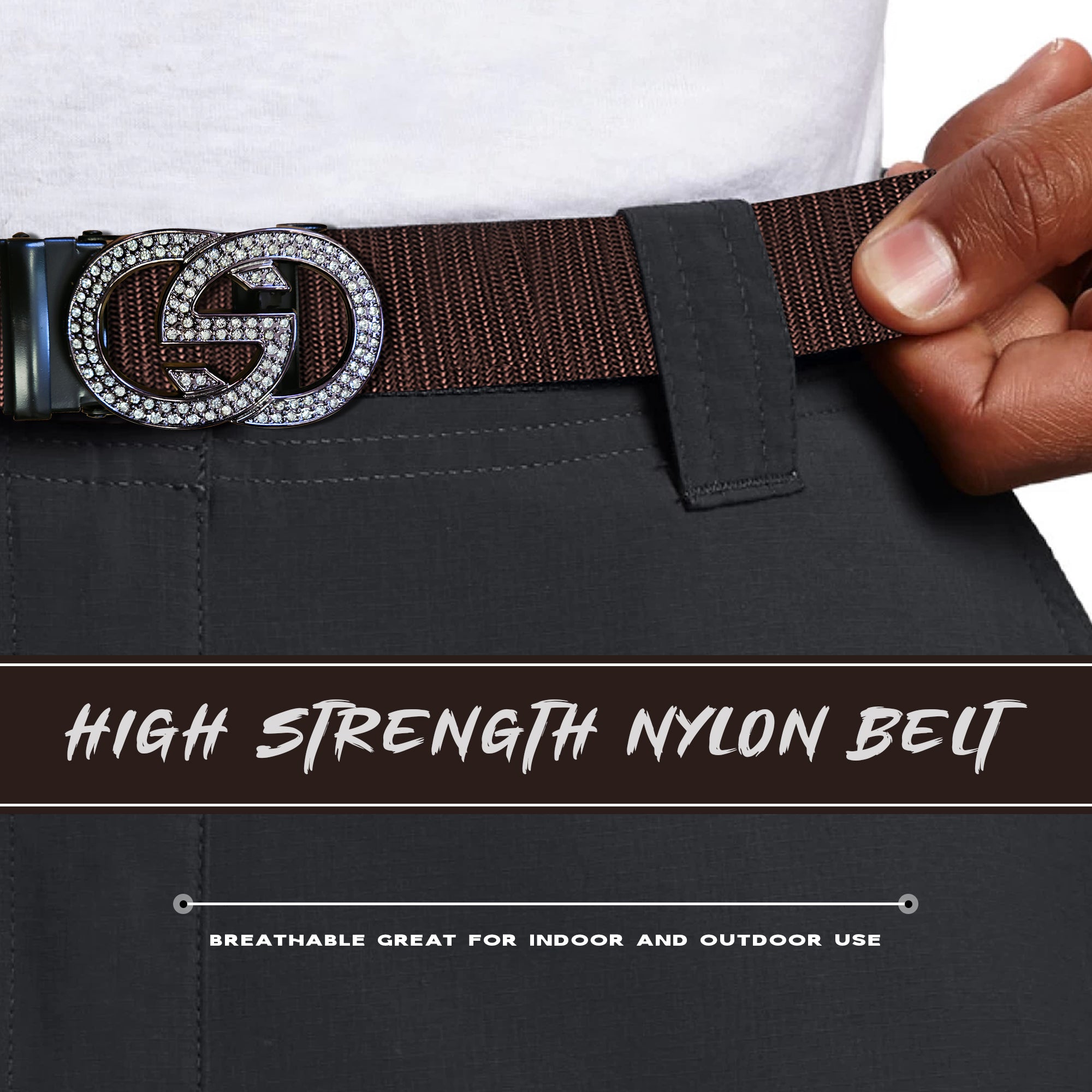 Durable Nylon Western Belt with Adjustable Double G Metal Buckle