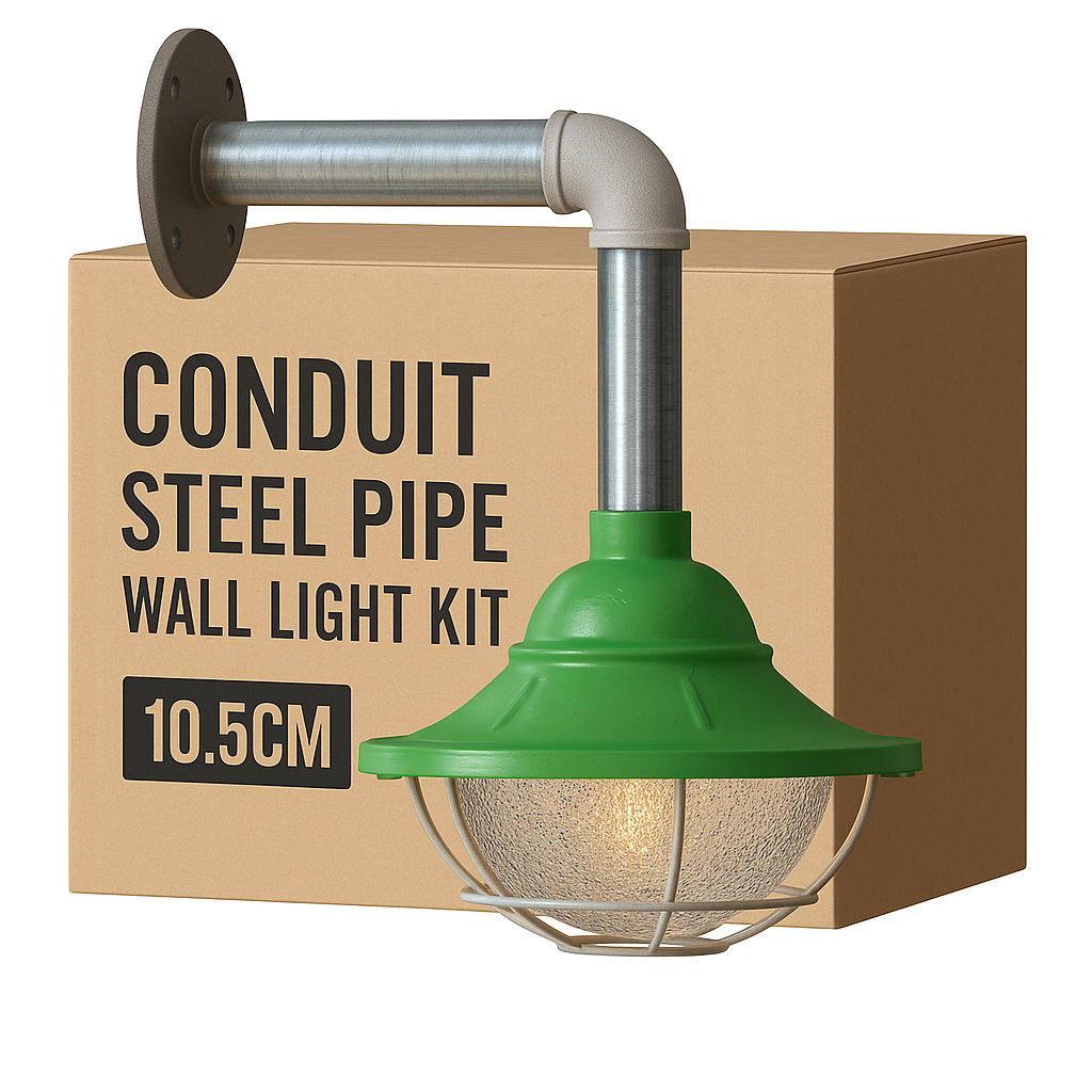 Industrial Galvanized Conduit Pipe Wall Light with Vintage Cage Shade