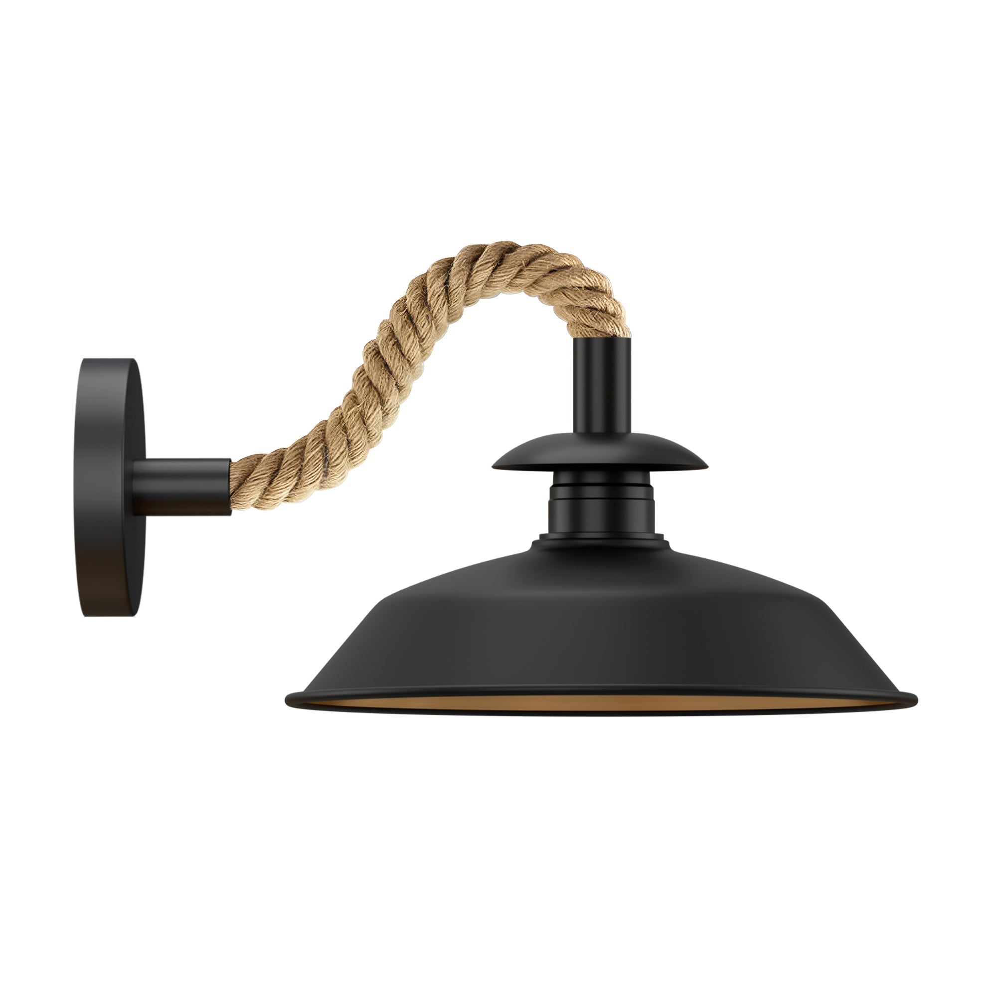 Industrial Black Rope Wall Sconce Lamp, 26cm Metal Shade Fixture