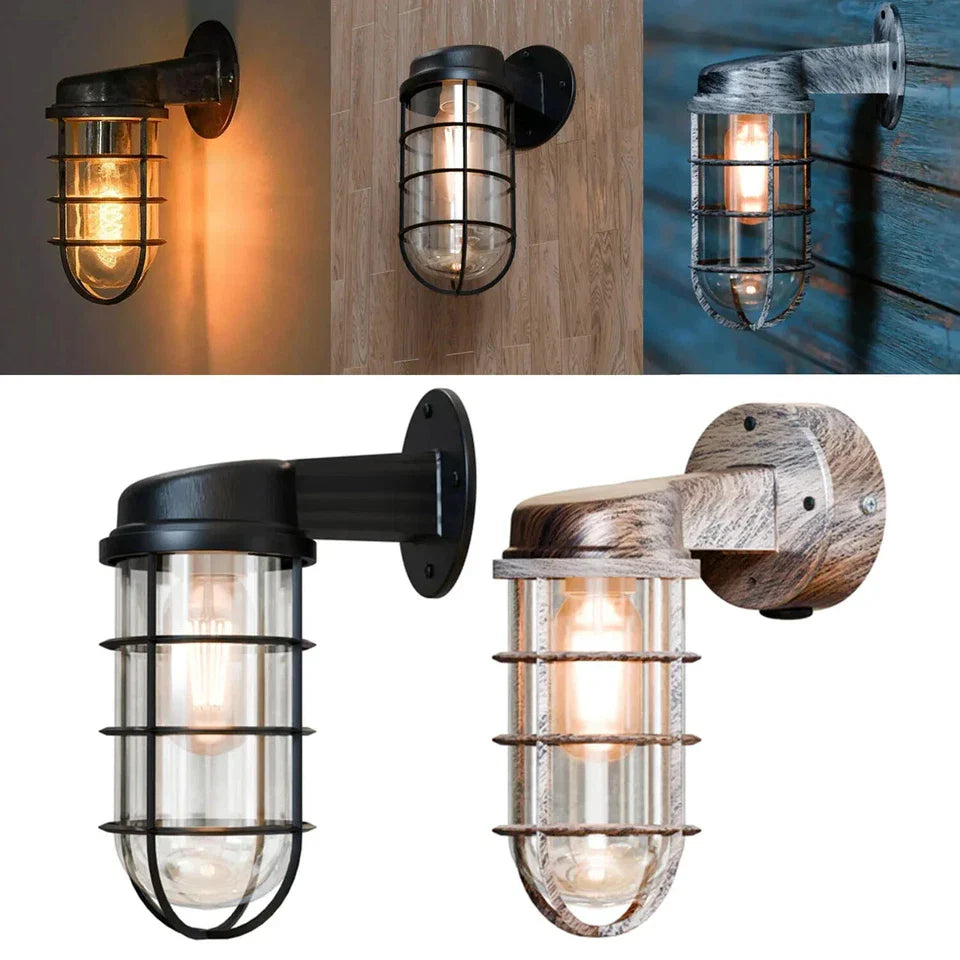 Industrial Bunker Bulkhead Cage Wall Sconce Light Fixture, Weatherproof Outdoor Metal Lamp