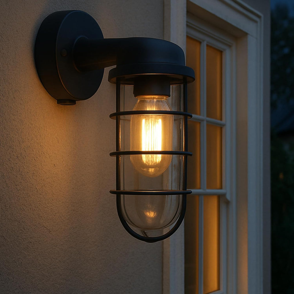Industrial Bunker Bulkhead Cage Wall Sconce Light Fixture, Weatherproof Outdoor Metal Lamp