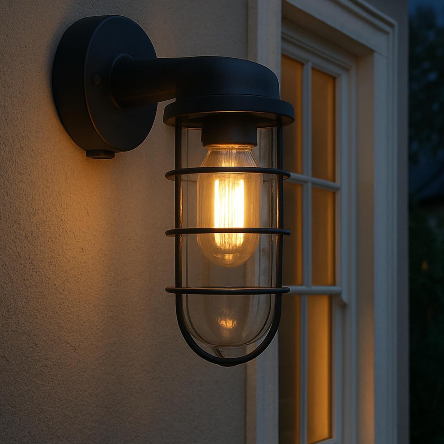 Industrial Bunker Bulkhead Cage Wall Sconce Light Fixture, Weatherproof Outdoor Metal Lamp