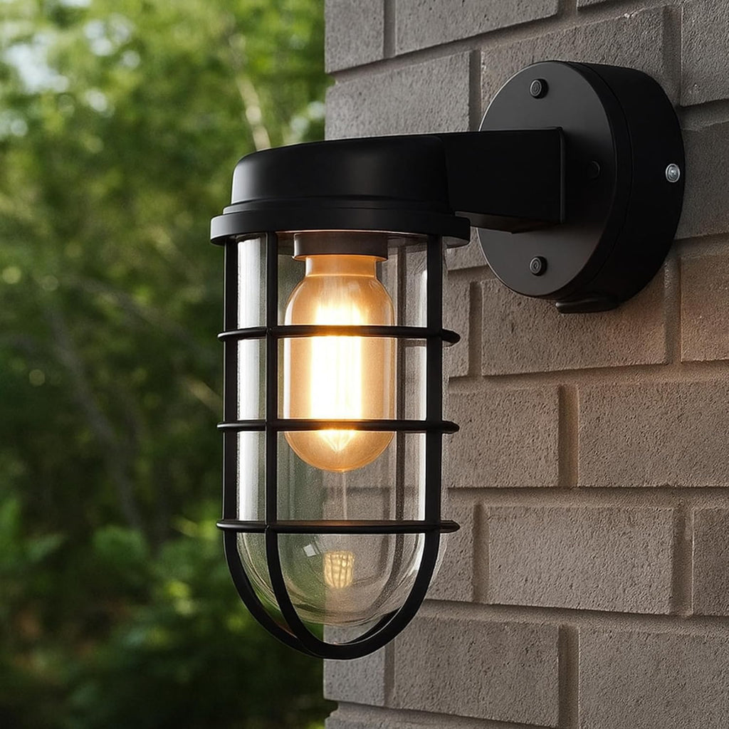 Industrial Bunker Bulkhead Cage Wall Sconce Light Fixture, Weatherproof Outdoor Metal Lamp