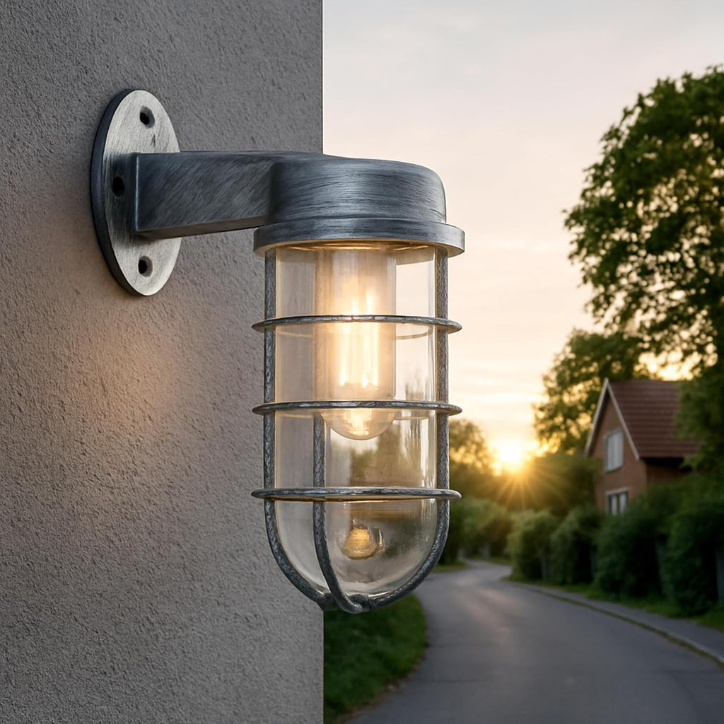 Industrial Bunker Bulkhead Cage Wall Sconce Light Fixture, Weatherproof Outdoor Metal Lamp