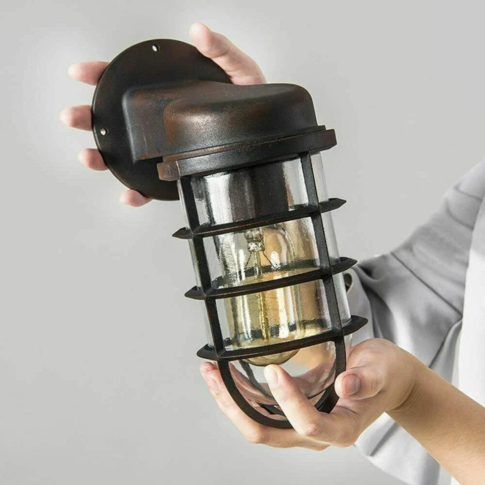 Industrial Bunker Bulkhead Cage Wall Sconce Light Fixture, Weatherproof Outdoor Metal Lamp
