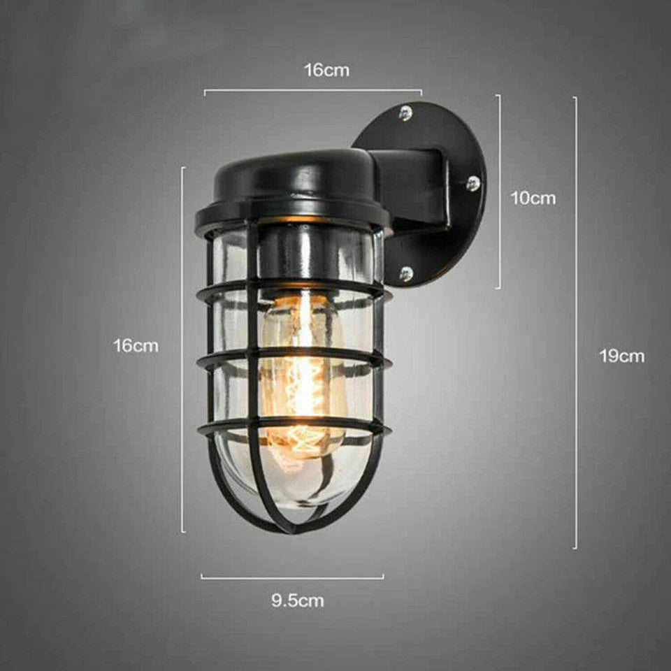 Industrial Bunker Bulkhead Cage Wall Sconce Light Fixture, Weatherproof Outdoor Metal Lamp