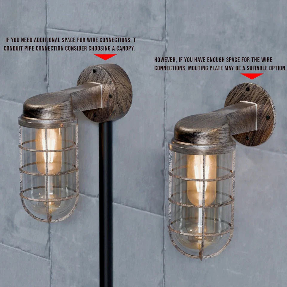 Industrial Bunker Bulkhead Cage Wall Sconce Light Fixture, Weatherproof Outdoor Metal Lamp
