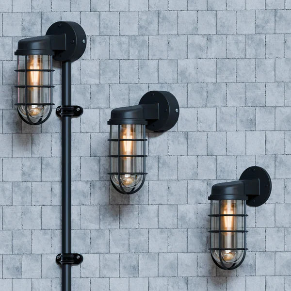 Industrial Bunker Bulkhead Cage Wall Sconce Light Fixture, Weatherproof Outdoor Metal Lamp
