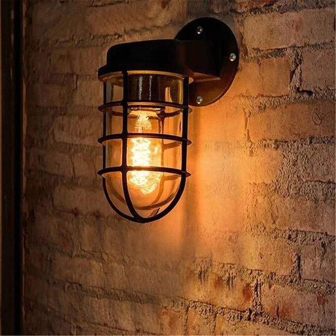 Industrial Bunker Bulkhead Cage Wall Sconce Light Fixture, Weatherproof Outdoor Metal Lamp