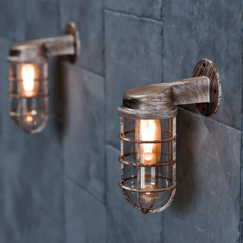 Industrial Bunker Bulkhead Cage Wall Sconce Light Fixture, Weatherproof Outdoor Metal Lamp