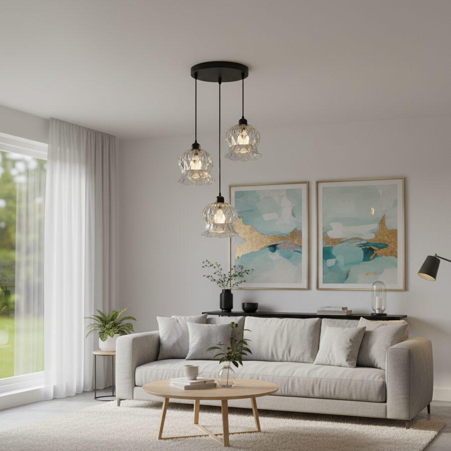 Industrial Floral Glass 3-Light Pendant Ceiling Fixture Modern Home Lighting
