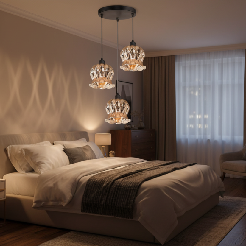 Industrial Floral Glass 3-Light Pendant Ceiling Fixture Modern Home Lighting