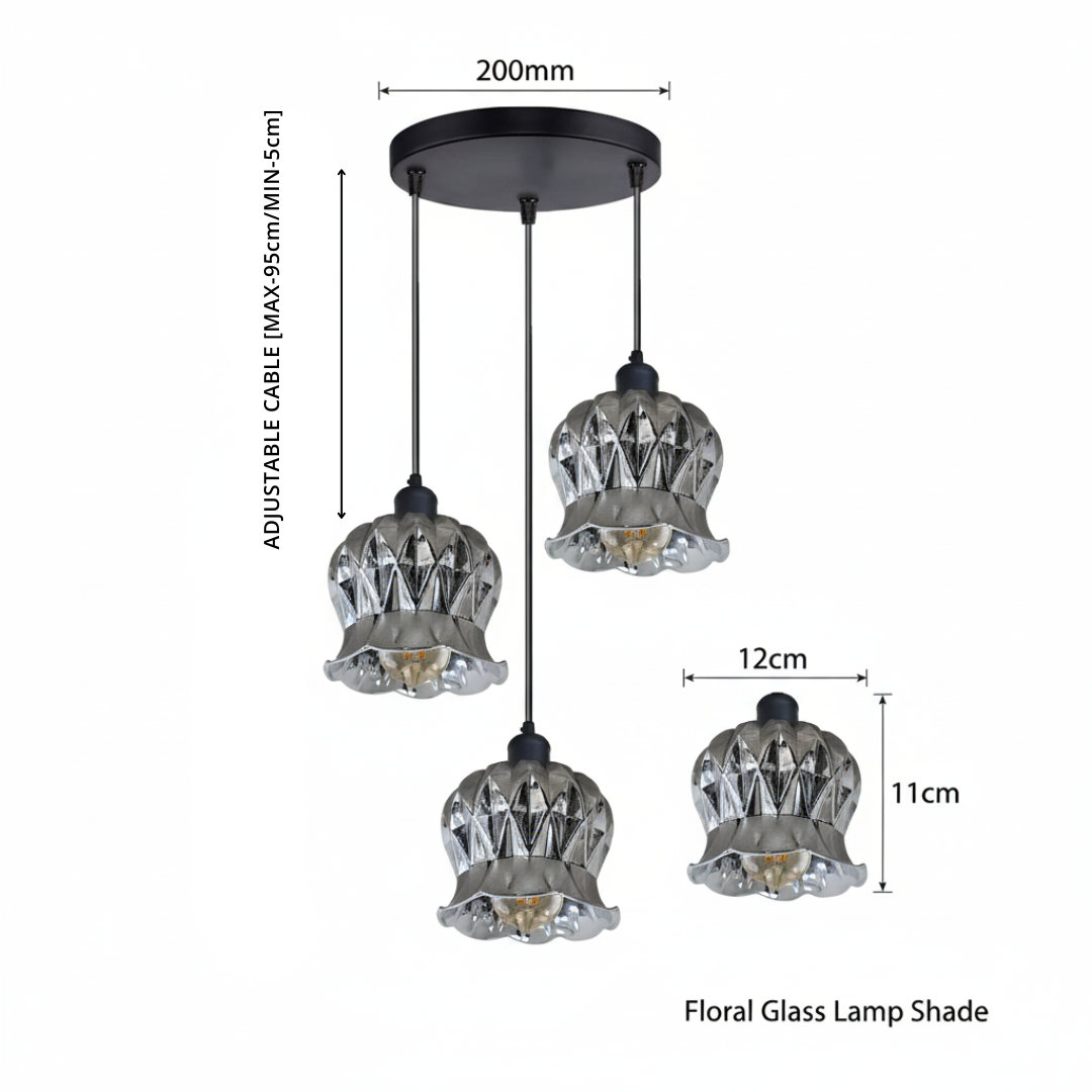 Industrial Floral Glass 3-Light Pendant Ceiling Fixture Modern Home Lighting