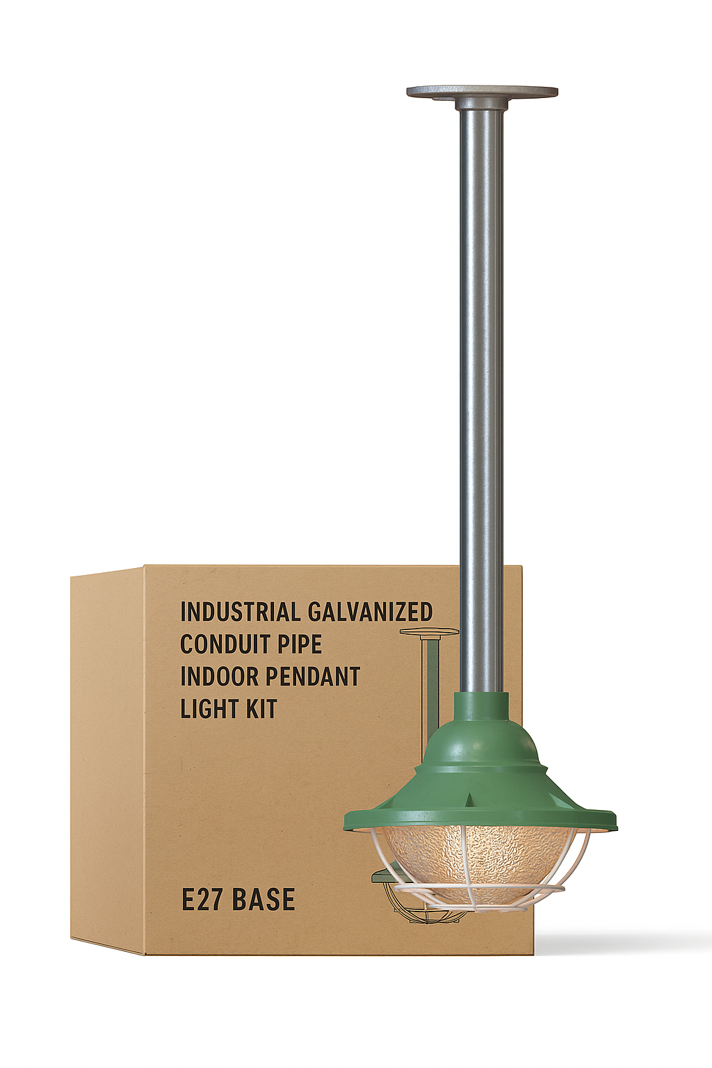 Industrial Galvanized Pipe Cage Pendant Light, E27 Base, Multiple Drop Lengths
