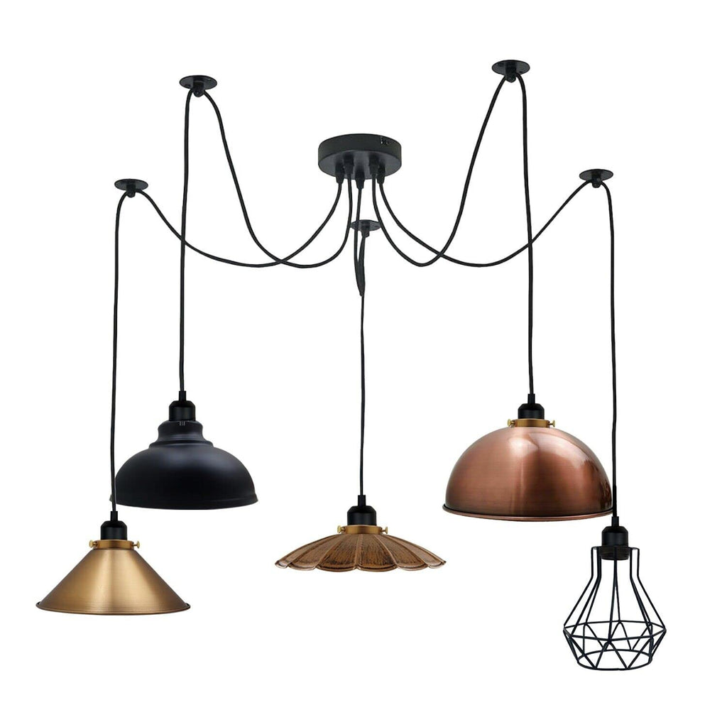 Industrial Vintage Matte Black 5-Head Adjustable Spider Chandelier Pendant Light E27