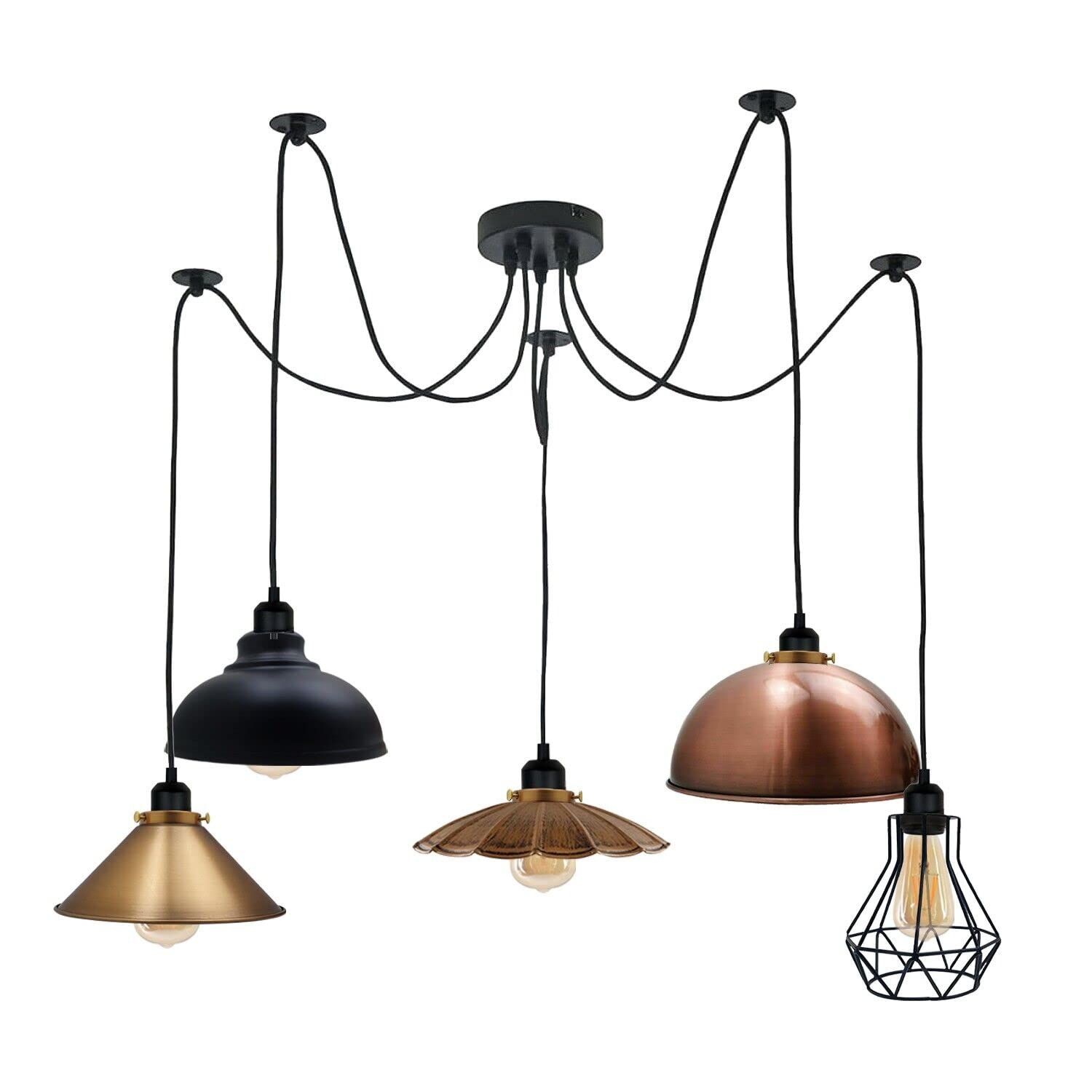 Industrial Vintage Matte Black 5-Head Adjustable Spider Chandelier Pendant Light E27