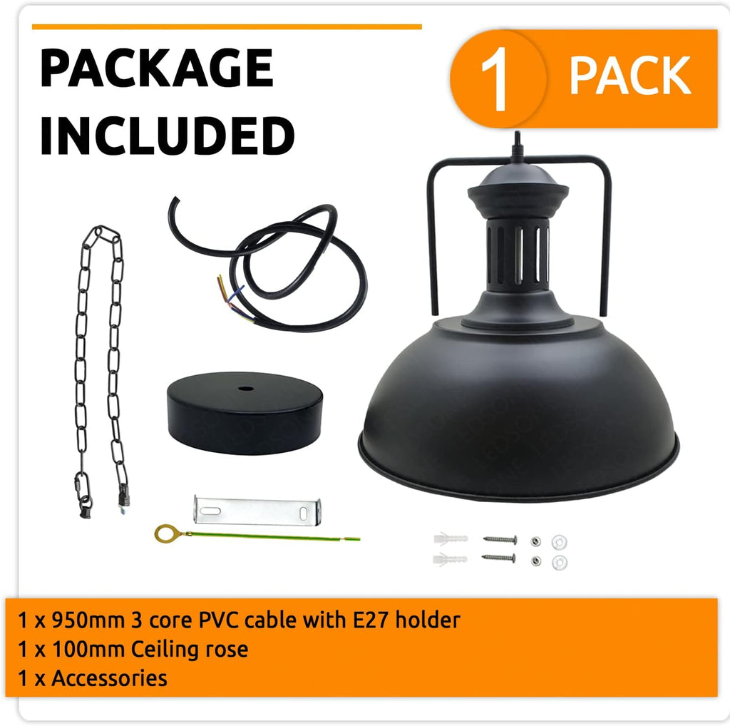 Industrial Vintage Metal Adjustable Hanging Pendant Light Fixture E27 Holder Black White