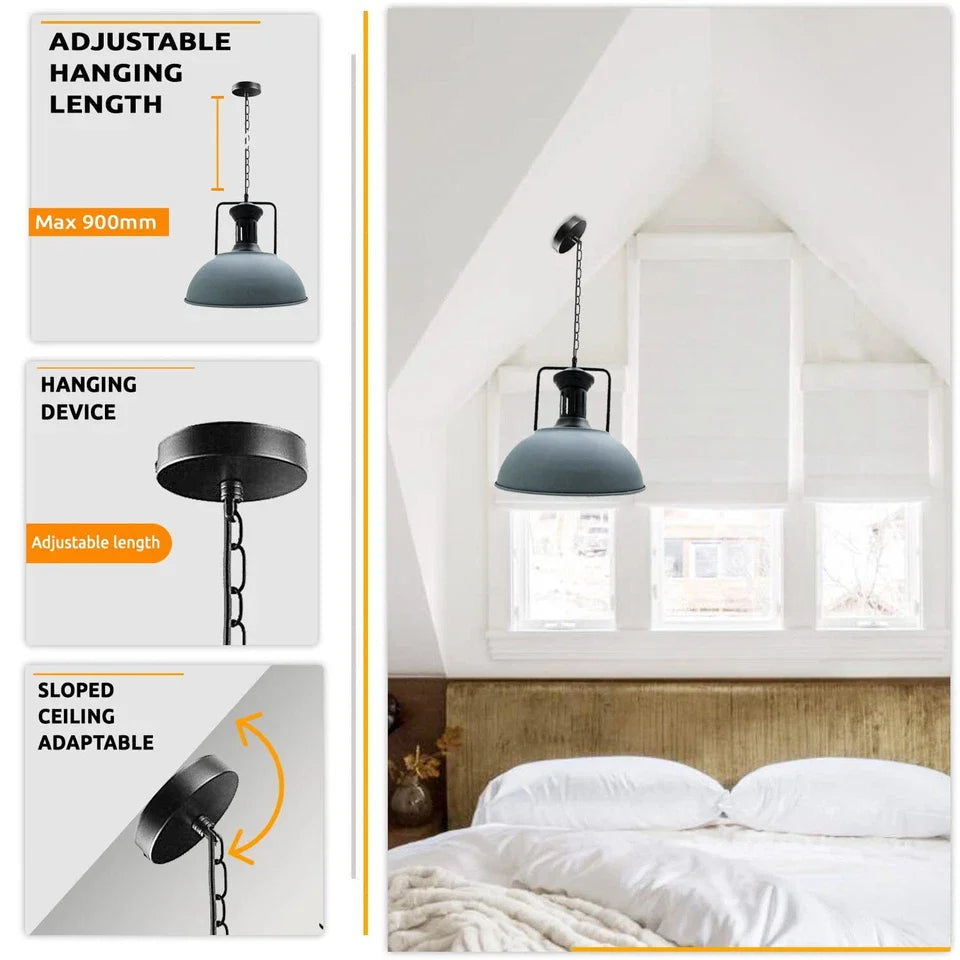 Industrial Vintage Metal Adjustable Hanging Pendant Light Fixture E27 Holder Black White